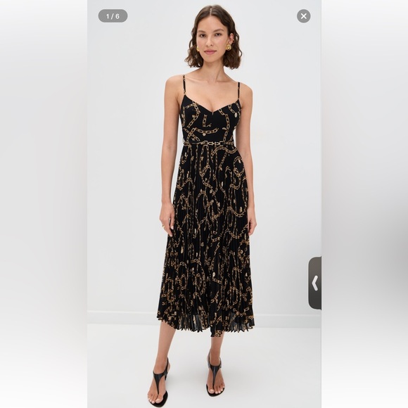Zimmermann Dresses & Skirts - Zimmermann Sunray Pleated Picnic Midi Dress Black Chain-Print Spaghetti Strap 1